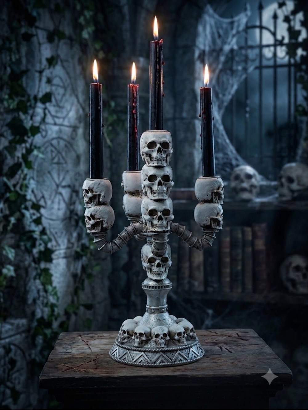 Gothic Skull Candelabra - White Skull Finish